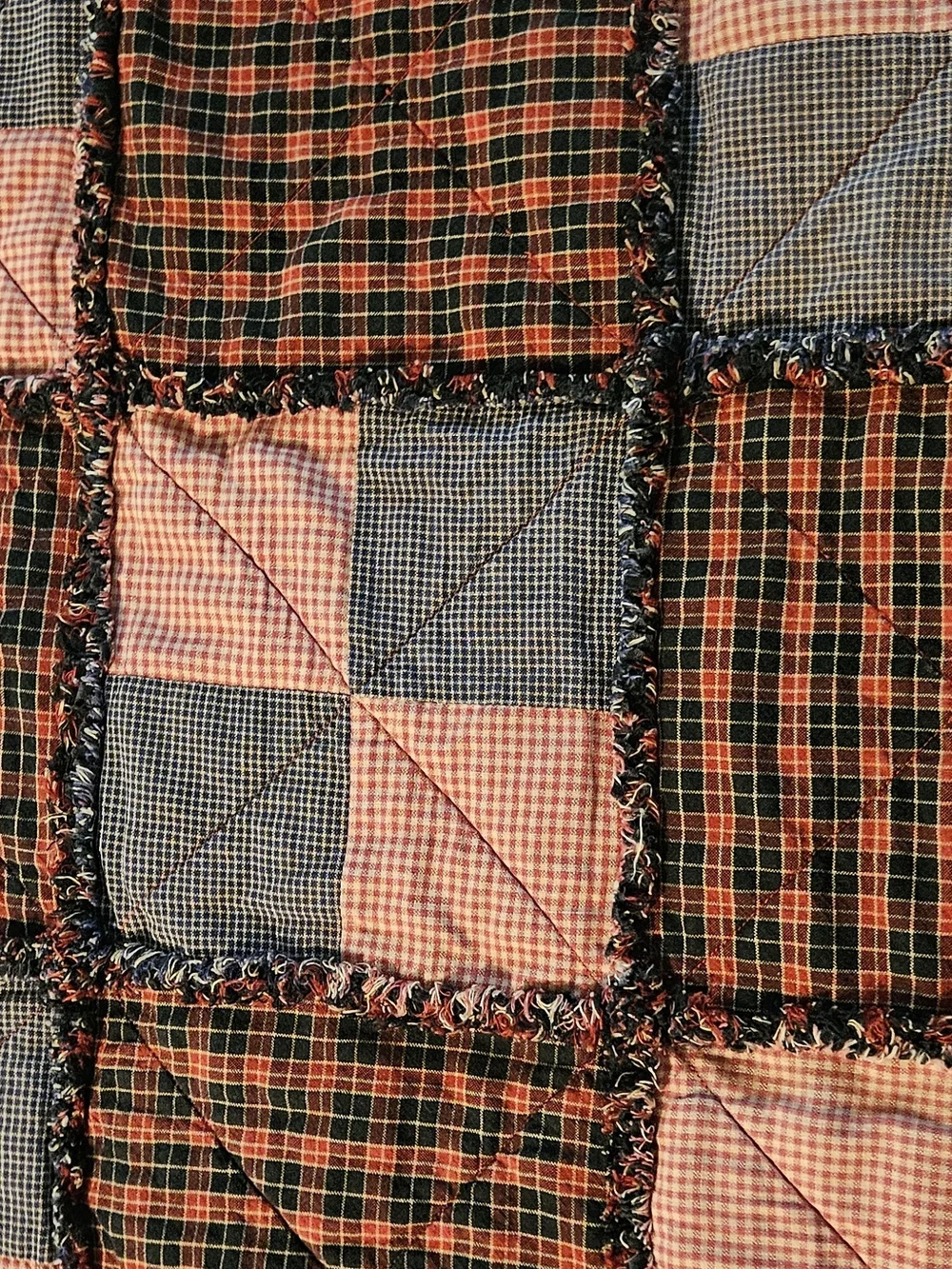 Plaid Patchwork Cotton Quilt - Red, Navy, Cream